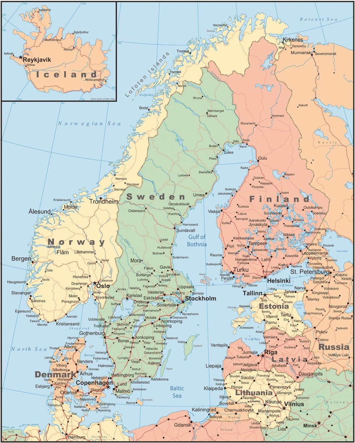 karte dānija un apkārtējām valstīm