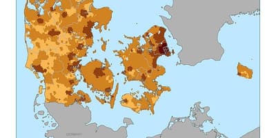 Dānija iedzīvotāju blīvums karte